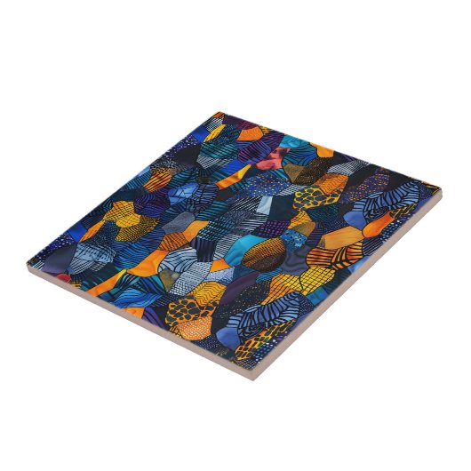 African Tribal Pattern Ceramic Tegel Tegeltje (Zijkant)