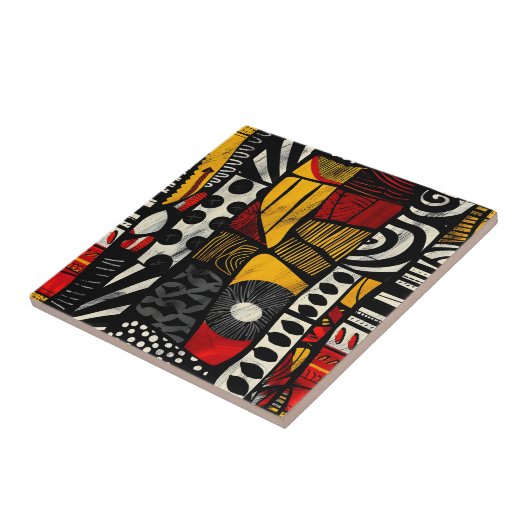 African Tribal Pattern Ceramic Tegel Tegeltje (Zijkant)