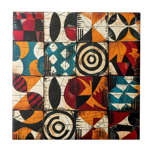 African Tribal Pattern Ceramic Tegel Tegeltje (Voorkant)