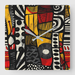 African Tribal Pattern Wall Clock Vierkante Klok