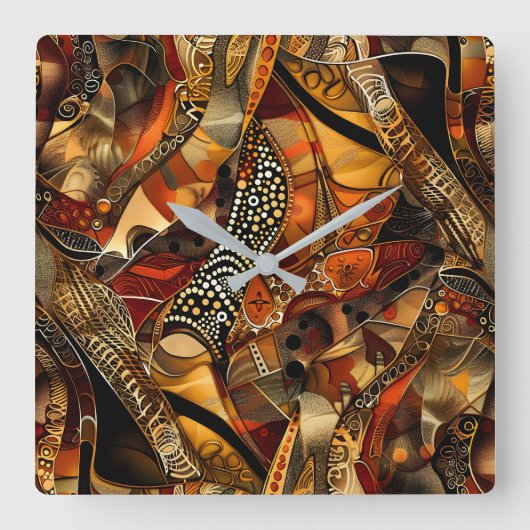 African Tribal Pattern Wall Clock Vierkante Klok (Voorkant)