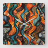 African Tribal Pattern Wall Clock Vierkante Klok (Voorkant)