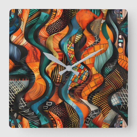 African Tribal Pattern Wall Clock Vierkante Klok (Voorkant)