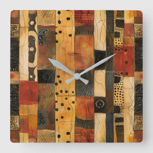 African Tribal Pattern Wall Clock Vierkante Klok