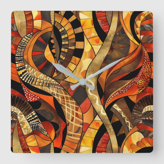 African Tribal Pattern Wall Clock Vierkante Klok (Voorkant)