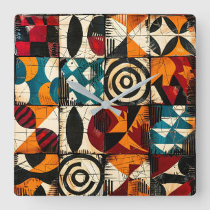 African Tribal Pattern Wall Clock Vierkante Klok