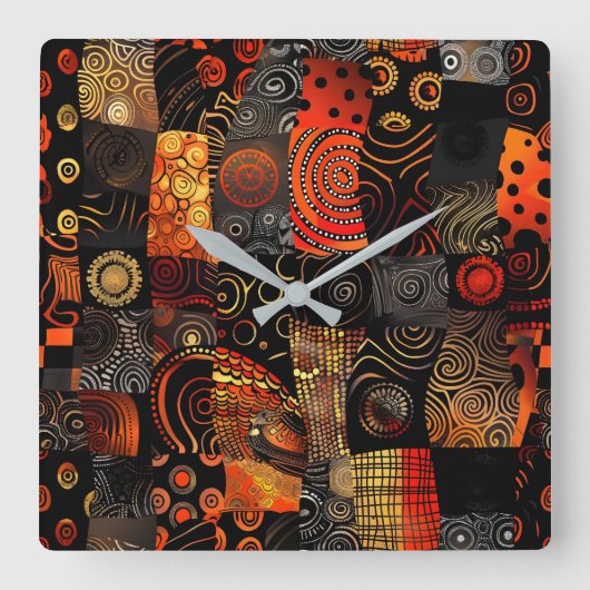 African Tribal Pattern Wall Clock Vierkante Klok (Voorkant)