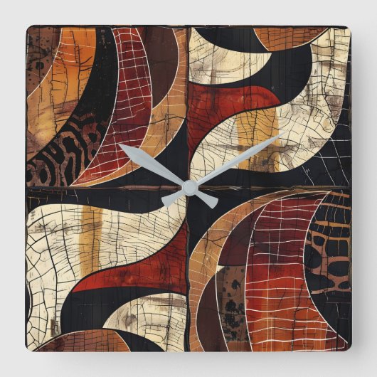 African Tribal Pattern Wall Clock Vierkante Klok (Voorkant)