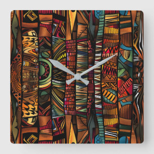 African Tribal Pattern Wall Clock Vierkante Klok