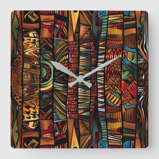 African Tribal Pattern Wall Clock Vierkante Klok (Voorkant)