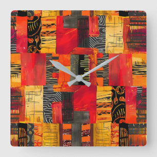 African Tribal Pattern Wall Clock Vierkante Klok