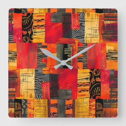 African Tribal Pattern Wall Clock Vierkante Klok (Voorkant)