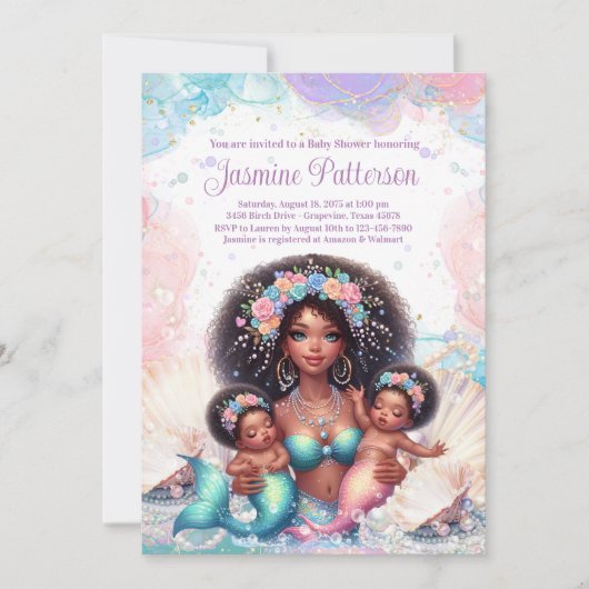 African Twin Mermaid Baby shower Kaart (Voorkant)