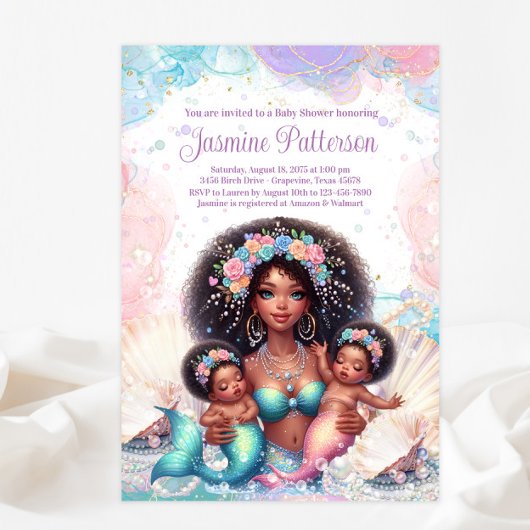 African Twin Mermaid Baby shower Kaart