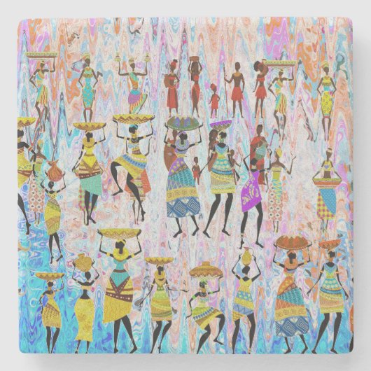 African Village Stenen Onderzetter (Voorkant)