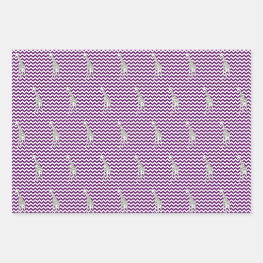 African Violet Safari Chevron met Pop Art Giraffe Inpakpapier Vel (Voorkant 3)