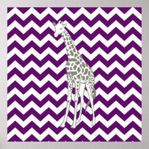 African Violet Safari Chevron met Pop Art Giraffe Poster