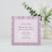 African Violet & Silver Damask Photo Wedding Kaart (Staand voorkant)