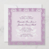 African Violet & Silver Damask Photo Wedding Kaart (Voorkant)