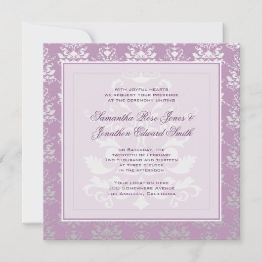 African Violet & Silver Damask Photo Wedding Kaart (Voorkant)