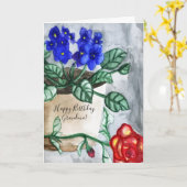 African Violet Waterverf Verjaardag Kaart (Gele Bloem)