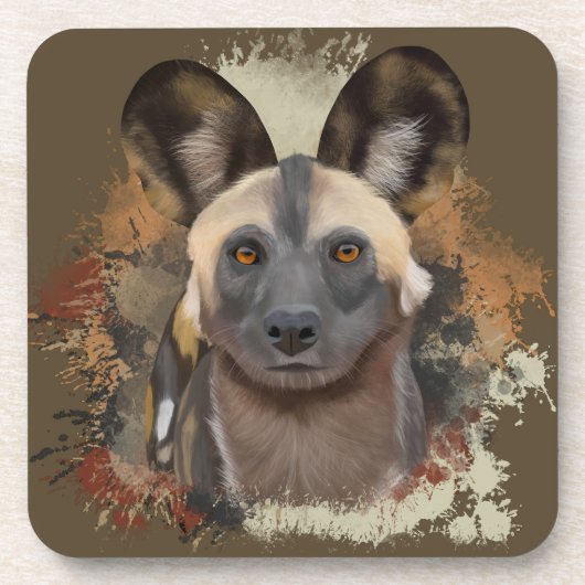 African Wild Dog Abstract Paint Splatter Wildlife Bier Onderzetter (Voorkant)