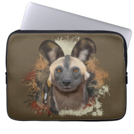 African Wild Dog Abstract Paint Splatter Wildlife Laptop Sleeve