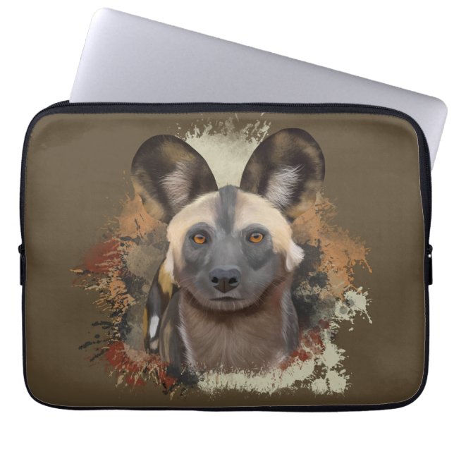 African Wild Dog Abstract Paint Splatter Wildlife Laptop Sleeve (Voorkant)