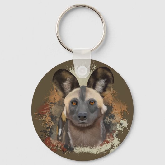 African Wild Dog Abstract Paint Splatter Wildlife Sleutelhanger (Voorkant)