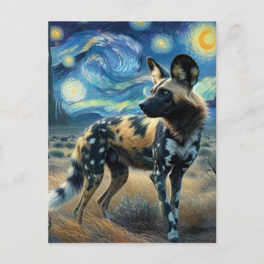 African Wild Dog Sterrennacht Van Gogh Briefkaart (Voorkant)