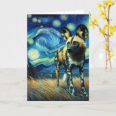 African Wild Dog Sterrennacht Van Gogh Kaart (Gele Bloem)