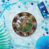 African Wildlife Circle Collage Giraffe Aloë Papieren Bordje (Feest)