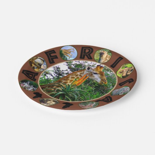 African Wildlife Circle Collage Giraffe Aloë Papieren Bordje (Gekanteld)