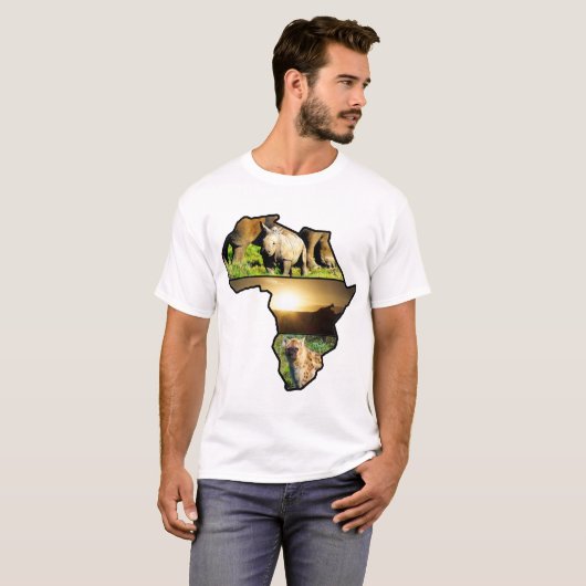 African Wildlife Continent Hyena, Rhino, Giraffe T-shirt (Voorkant volledig)
