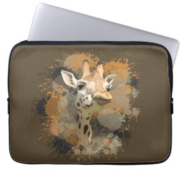 African Wildlife Giraffe Abstracte Verf Splatter Laptop Sleeve