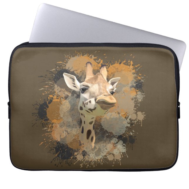 African Wildlife Giraffe Abstracte Verf Splatter Laptop Sleeve (Voorkant)