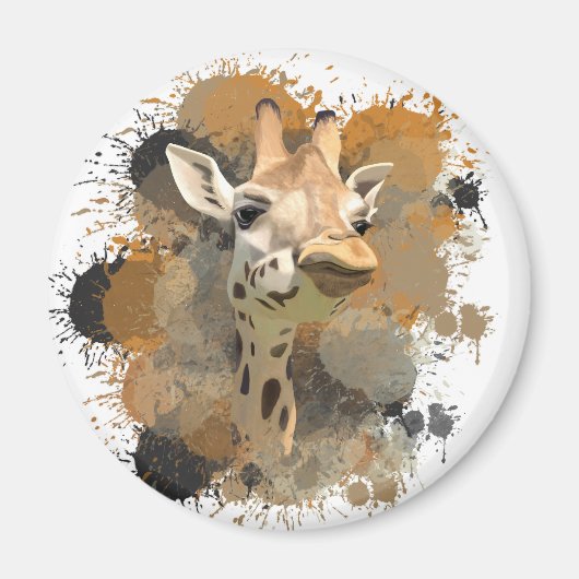 African Wildlife Giraffe Abstracte Verf Splatter Magneet (Voorkant)