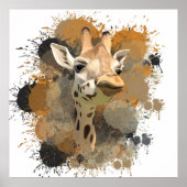 African Wildlife Giraffe Abstracte Verf Splatter Poster (Voorkant)