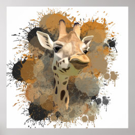 African Wildlife Giraffe Abstracte Verf Splatter Poster
