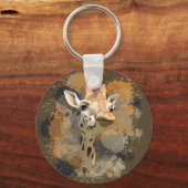 African Wildlife Giraffe Abstracte Verf Splatter Sleutelhanger (Voorkant)