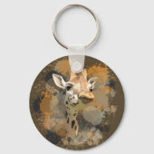 African Wildlife Giraffe Abstracte Verf Splatter Sleutelhanger (Achterkant)