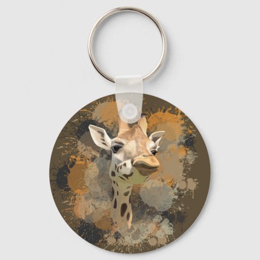 African Wildlife Giraffe Abstracte Verf Splatter Sleutelhanger (Achterkant)
