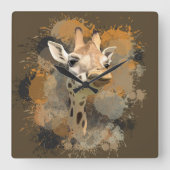 African Wildlife Giraffe Abstracte Verf Splatter Vierkante Klok (Voorkant)