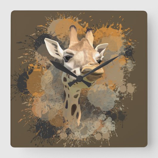 African Wildlife Giraffe Abstracte Verf Splatter Vierkante Klok (Voorkant)