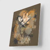 African Wildlife Giraffe Abstracte Verf Splatter Vierkante Klok (Hoek)