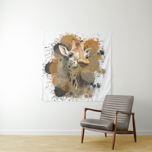 African Wildlife Giraffe Abstracte Verf Splatter Wandkleed (In situ)