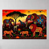 African Wildlife Harmony – Tribal Pattern Poster (Voorkant)