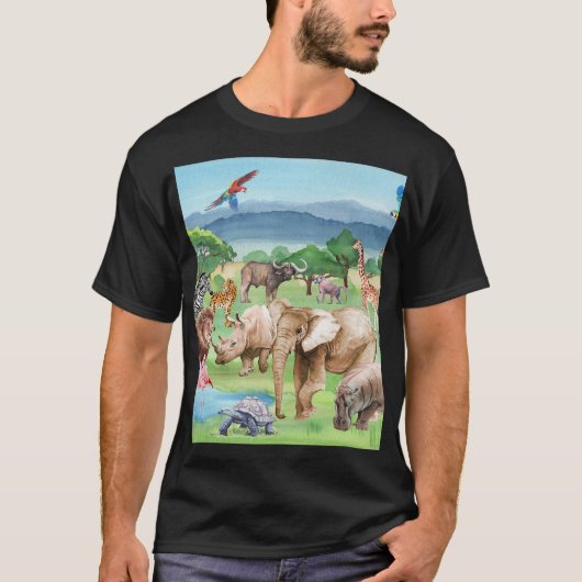 African Wildlife: Savannah Waterverf Wallpaper. T-shirt (Voorkant)