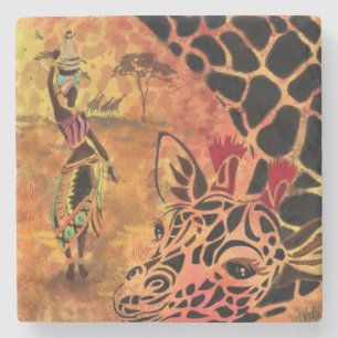 African Woman and Giraffe Stone Onderzetter