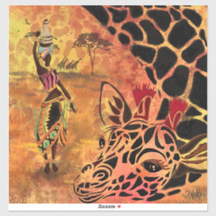 African Woman en Giraffe Sticker